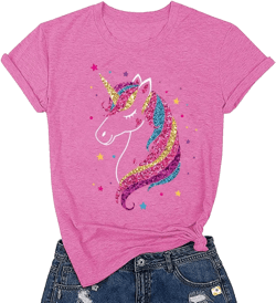 Glitter Unicorn Shirt for Women Funny Short Sleeve Birthday T-Shirt Cute Magical Graphic Tees Tops X-Large Pink