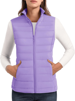 MAGCOMSEN Women's Puffer Vest Lightweight Stand Collar Zip 4 Pockets Puffy Vests Sleeveless Quilted Padded Outerwear XX-Large Light Purple