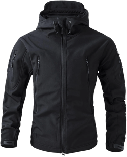 Men's Military Tactical Jackets Camouflage Softshell Fleece Fall Windbreaker Waterproof Outdoor Hooded Rain Coats Large Black