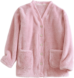 Oplxuo Women Fuzzy Fleece Jacket Pajama Tops V-Neck Button Down Sleepwear Long Sleeve Plush Warm Winter Coat with Pockets Pink Large