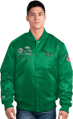 Starter Men's NFL Exclusive Satin Full-Snap Varsity Jacket Philadelphia Eagles, Kelly Green Large