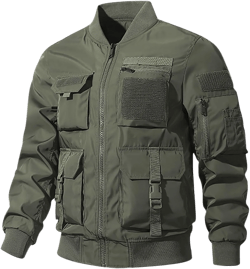 Finelylove Mens Military Tactical Jacket Lightweight Cargo Bomber Jacket Waterproof Spring Fall Windbreaker with Pockets A01-army Green 4X-Large