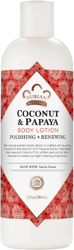 Nubian Heritage Body Lotion, Coconut & Papaya – Polishing & Renewing Shea Butter Lotion Set with Aloe Vera, Vitamin E & Vanilla Extract, 13 Oz