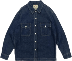 OTFTHPCW Heavy-Duty Denim Shirt May Khaki Fall Retro Baggy Oversize Jacket Man Large Blue