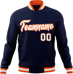 Custom Varsity Baseball Jacket Cotton Letterman Sport Jacket Stitched Personalized Name Number for Men/Women/Youth Navy&orange&white37