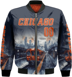 Custom Bomber Jacket, City And State Theme Personalized Name Number Zip Up Varsity Baseball Jacket For Men Women Navy Orange Illnois Big Bear
