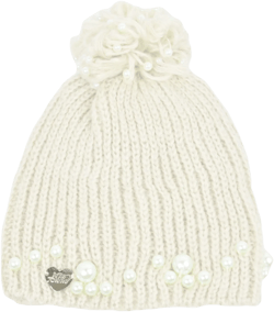 Betsey Johnson Women's Faux Pearl Embellished Beanie Knit Winter Hat-Ivory