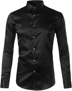 Kiioouu Men Satin Shirt Men Crystal Button Shirt Men Long Sleeve Wedding Prom Tuxedo Shirt Chemise XX-Large Black