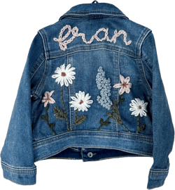 Flower Garden Jean Jacket // Toddler Hand Embroidered Denim Jacket // Girls Personalized Jacket // Custom Flower Embroidered Denim
