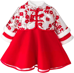 New Year 𝐇𝐚𝐧𝐟𝐮 Cheongsam Girl Dress Chinese 𝗦tyle 𝗟unar Calendar New Year Traditional Performance Costume Red 4-5T