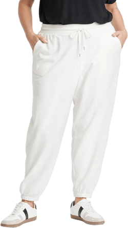 Women&#39;s High-Rise Tapered Joggers - Ava &#38; Viv&#8482; Cream 2X: Cotton Blend, Recycled Polyester, Spandex, Elastic Waistband