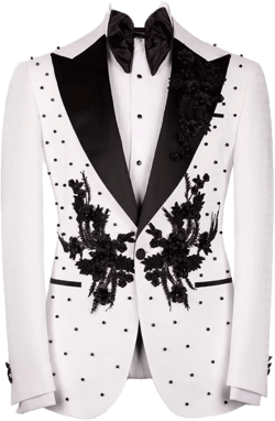 Tailored Men's Tuxedo Slim Groomwear Luxury Applique Beads One Button Blazer Wedding Dress Jacket for Prom Dinner Black Large
