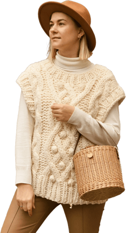Chunky knitted wool sweater vest for women, cream handmade cable knit gilet, oversized fishermann stitch waistcoat, boho spring apparel