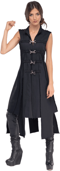 Black gothic women's vest in Steampunk style. Dystopian sleeveless vest available in plus sizes. Summer style womens clothing