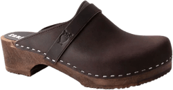 Clog Mules, Women Clogs, Wooden Clogs, Low Heel, Handmade, Sandgrens, Fudge Brown Nubuck Leather, Tokyo