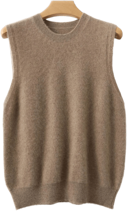 Knitted O-Neck Vest Women's Sweater 100% Merino Wool Sleeveless Pullover Basic Vest Short Tops Beige X-Large