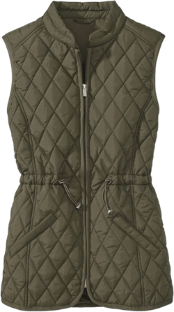 SAGEFINDS Women’s Quilted Vest, Stand Collar, Lightweight Padded Vest with Zipper, Pockets and Adjustable Toggle Waist Medium Olive