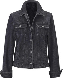 SAGEFINDS Black Denim Jacket for Women, Corset-Style Lace Back, Classic Button Front with Chest Pockets