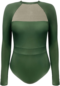 CUPSHE Women's One Piece Swimsuit UPF 50+ UV Protection Rash Guard Long Sleeve Mesh Panel Front Mock Neck Zippered Back Green Medium