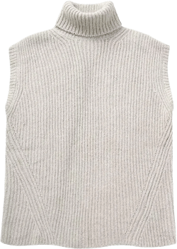 Women Autumn Winter Soft Knitted Vest Tops Sleeveless Turtleneck Comfort Pullover Vest Sexy Backless Casual Jumper Tops