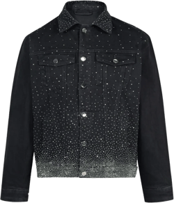 SHION7 Men's Denim Jacket, Slim Fit Streetwear Jean Jackets For Men, Fashionable Embellished Rhinestone Jeans Coat