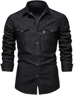 Denim Jacket Men Long Sleeve Vintage Shirt Button Down Jean Shirt Spring Shacket Slim Fit Cowboy Shirts Cozy Casual