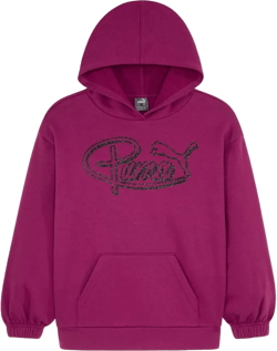 PUMA Girls' Oversized Hoodie, Fleece Lined, Logo Graphics Medium Magenta Gleam
