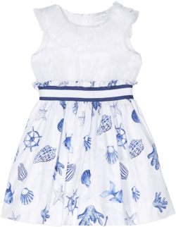 sea life-print flared cotton dress