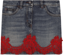 lace-insert denim miniskirt
