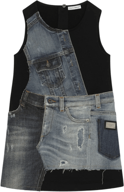 patchwork-denim A-line dress