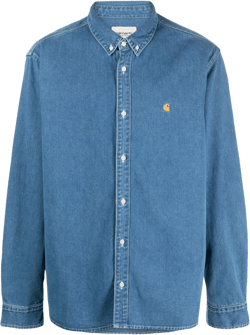 logo-embroidered denim shirt