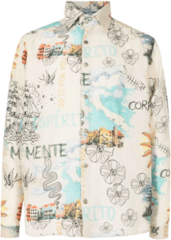 graphic-print button-up shirt