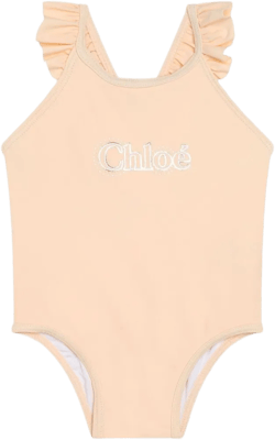 logo-embroidered ruffled swimsuit