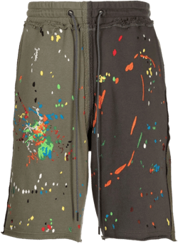 panelled paint-embroidered shorts