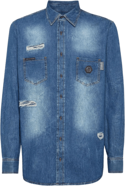 distressed-effect denim shirt
