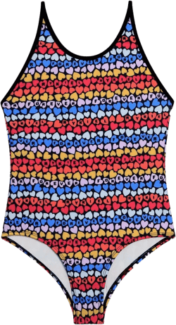 heart-print striped swimsuit