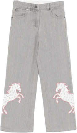 horse-appliqué jeans