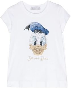 cartoon-print crystal-embellished T-shirt
