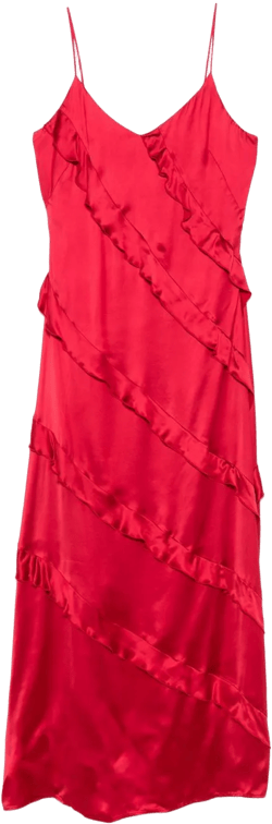 ruffled satin maxi dress