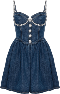 gem-embellished denim mini dress