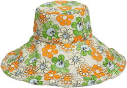 floral-print wide-brim cotton hat
