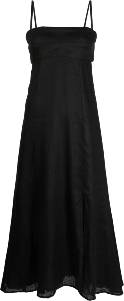 square-neck linen midi dress