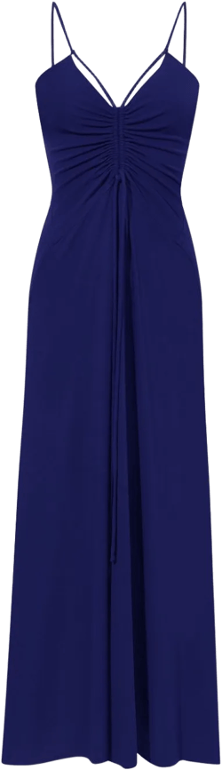 gathered-neckline sleeveless long dress