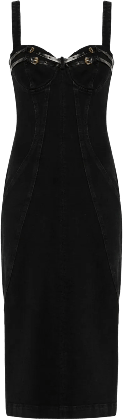 bucked-belts denim midi dress