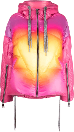 Drawstring Hooded Puffer Jacket With Flared Hem In Pink