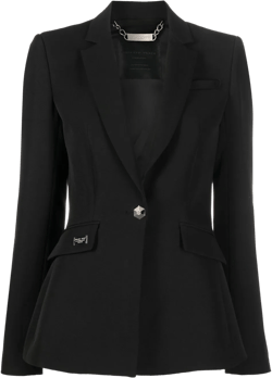 Rhinestone-logo Single-breasted Blazer In Black