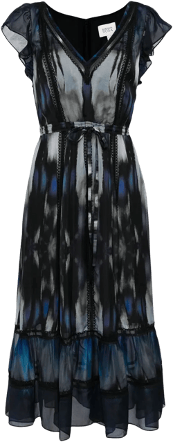 printed ruffle-sleeved dress