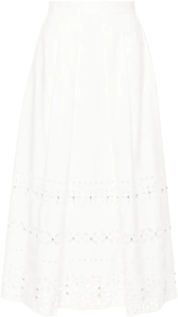 broderie-anglaise pleated midi skirt