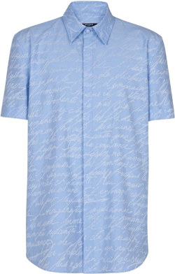 Blue Jacquard "Love Letter" Print Shirt