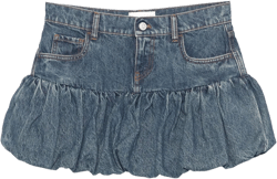 gathered-hem denim mini skirt